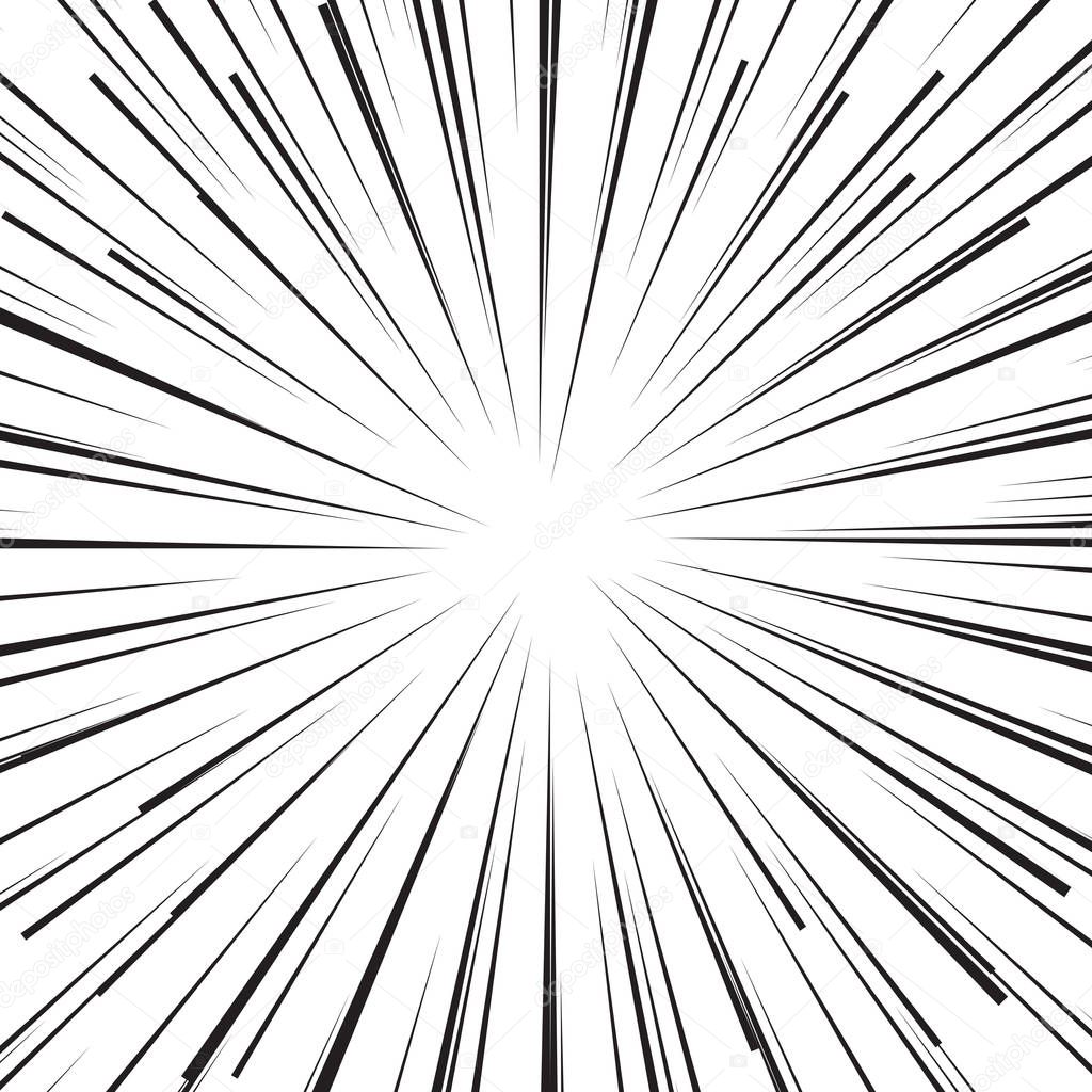 Abstract comic book flash explosion radial lines background.