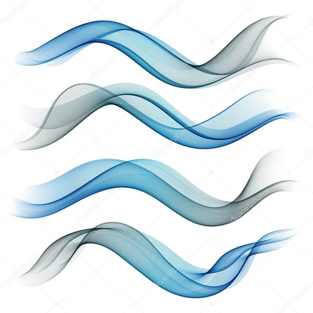 Set abstract color smoke wave. Transparent wave. Abstract smooth Vector lines.