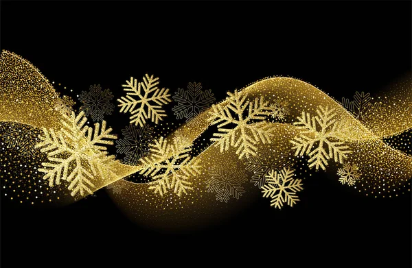 Vector Christmas card with gold snowflakes and glitter — Stock Vector