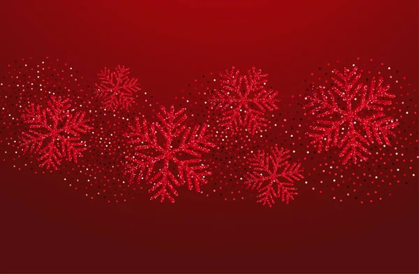Vector Christmas card with red snowflakes and glitter — Stock Vector