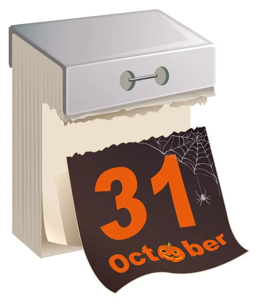 31. Oktober halloween. Schwarzes Blatt reißt Kalender ab — Stockvektor