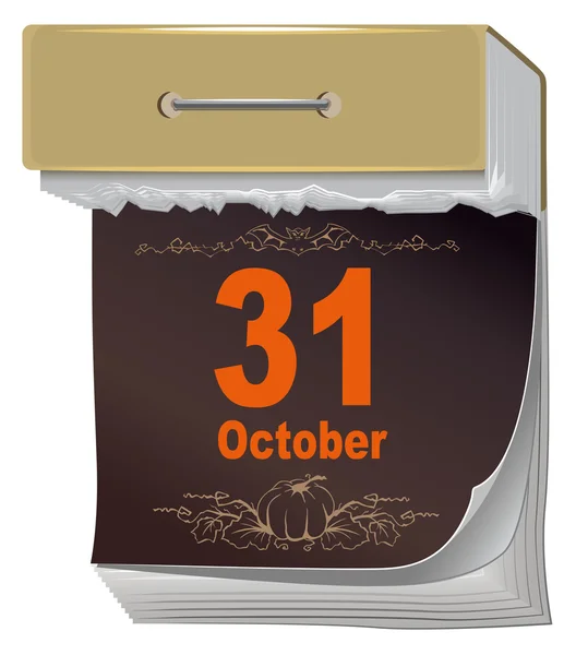 October 31 Halloween. Black Sheet tear off calendar — Stock Vector