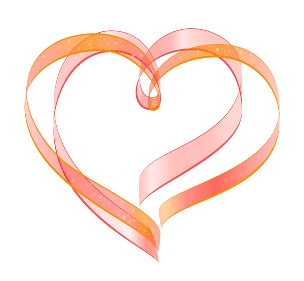 Κόκκινη κορδέλα δύο καρδιά σχήμα σύμβολο της αγάπης — Διανυσματικό Αρχείο