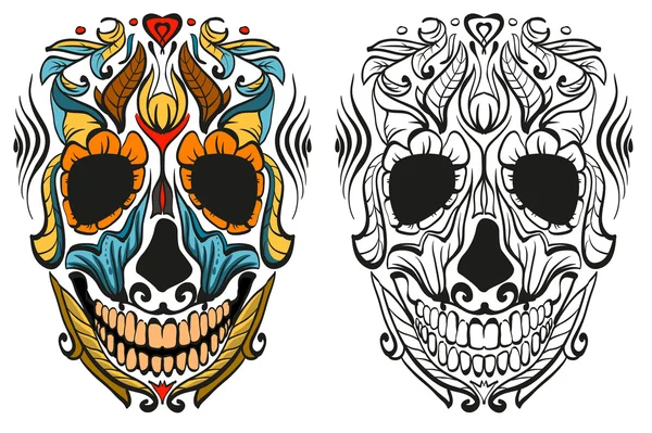 Calavera humana decorada para vacaciones Día de Muertos — Vector de stock