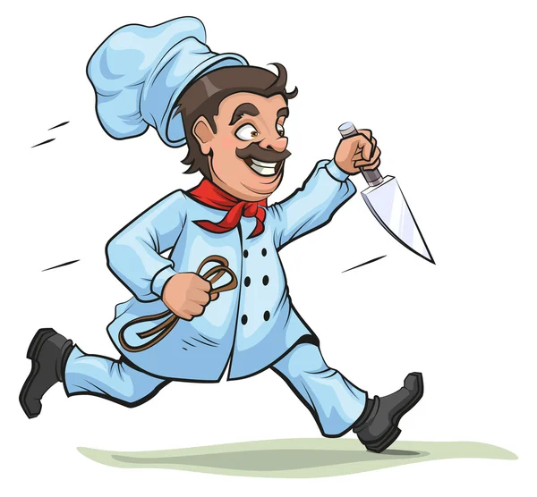 Chef macho corre con cuchillo y cuerda — Archivo Imágenes Vectoriales