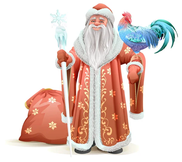 Русский Санта-Клаус с символом голубого петуха 2017 года — стоковый вектор