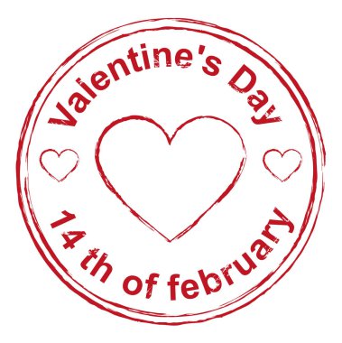 14 Şubat Sevgililer günü. Kırmızı Pul baskı kalp şekli
