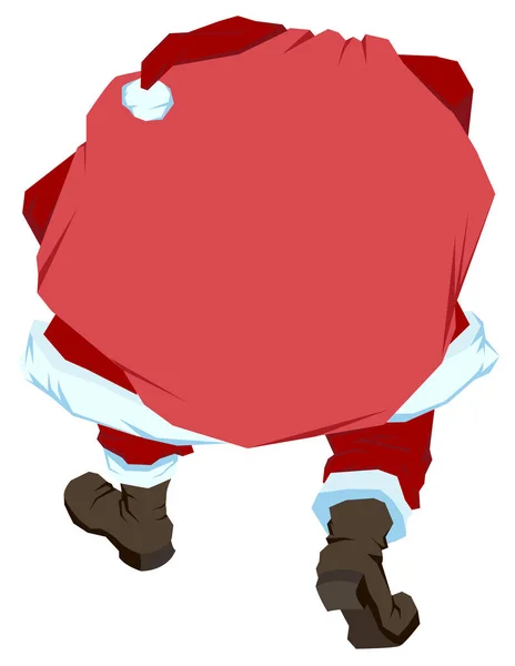 Santa Claus carries big bag with gifts. Back view — Stock Vector