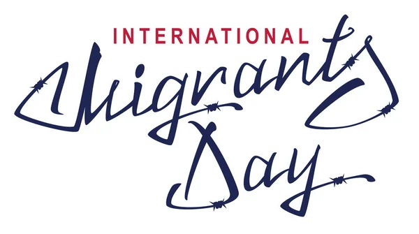 Día Internacional del Migrante. Texto de letras de alambre de púas — Archivo Imágenes Vectoriales