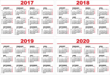 Küme kılavuz duvar takvimi 2017, 2018, 2019, 2020