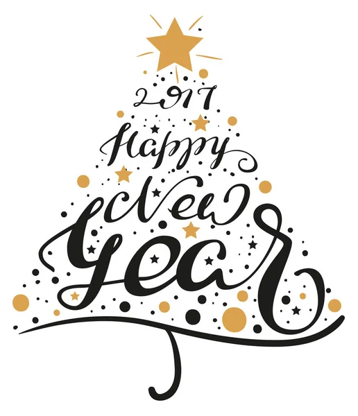 2017 Feliz Ano Novo. Letras texto forma de árvore de natal — Vetor de Stock