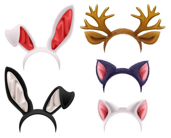 设置掩码猫、 兔、 鹿鹿茸和耳朵 — 图库矢量图片