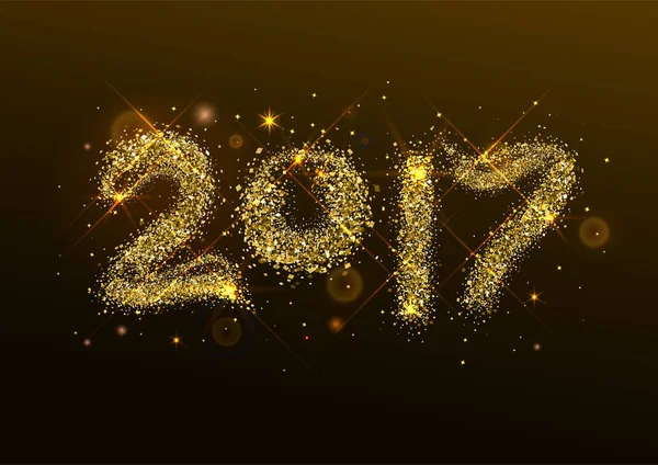 Nummer 2017 jaar. Gouden confetti flash — Stockvector