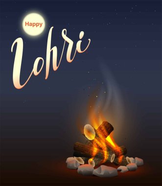 Mutlu Lohri Pencap dili Festivali. Odun yanan ateş