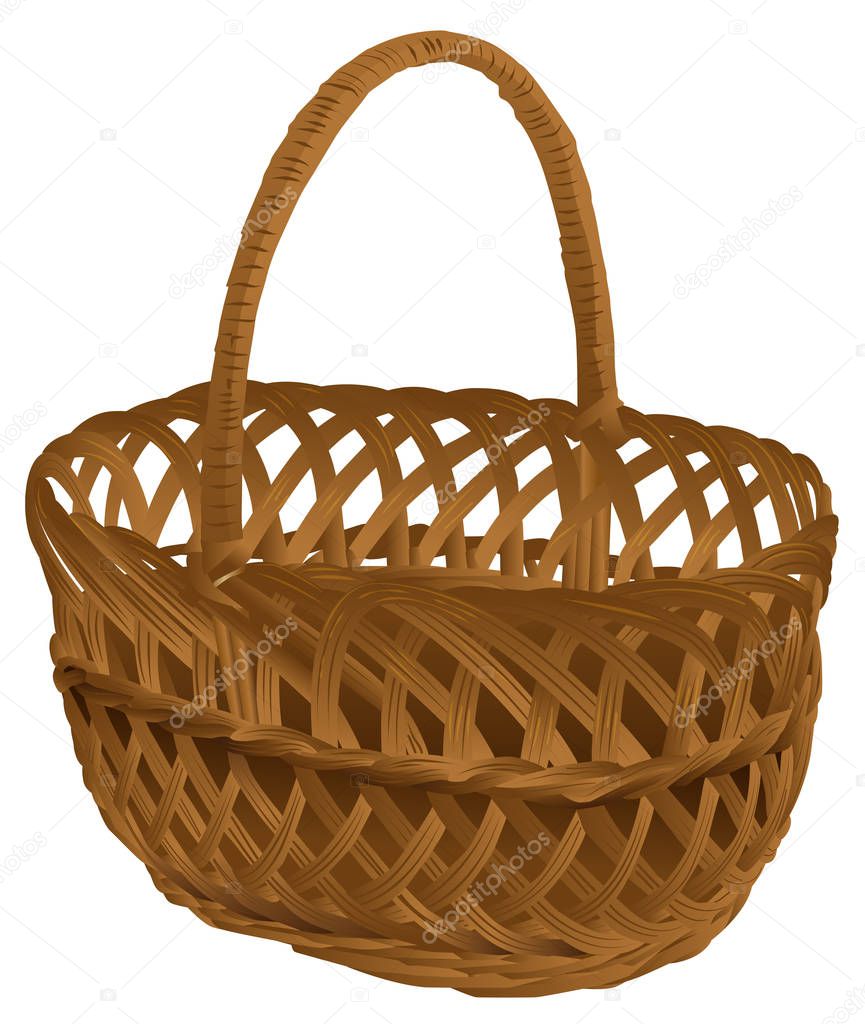 Empty wicker basket with handle