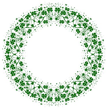 Yeşil yapraklı yonca yuvarlak çerçeve çiçek süsleme