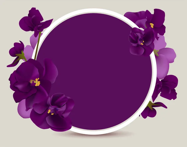 Paarse bloem ronde frame — Stockvector