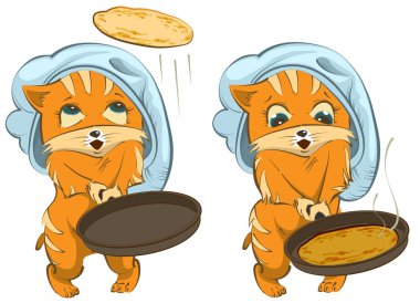 Shrovetide Rus tatil. Kedi aşçı krep patates kızartması