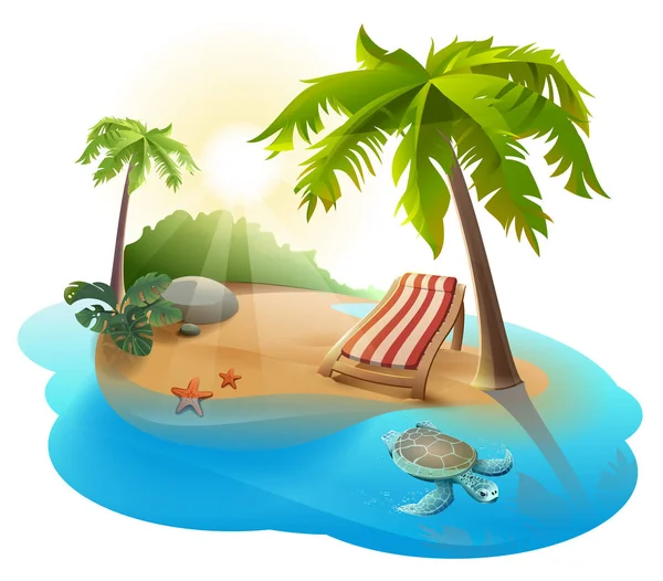 Repos d'été. Salon de chaise sous palmier sur île tropicale — Image vectorielle