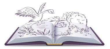 Resimde açık kitap peri masalı Çirkin ördek yavrusu