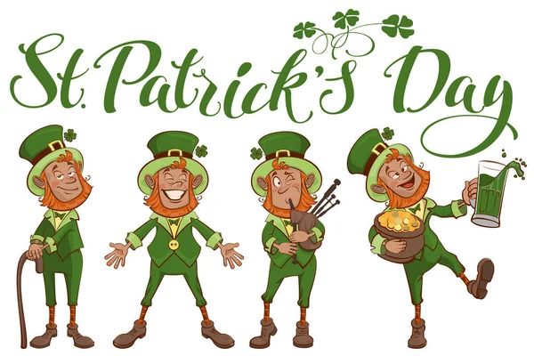 St. Patricks Day Schriftzug Text. Set Spaß Karikatur Mann — Stockvektor