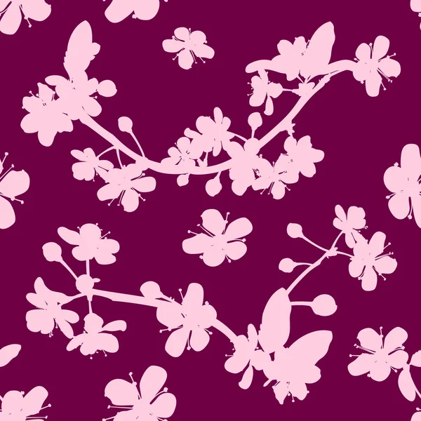 Pink cherry sakura flower blossoms seamless pattern — Stock Vector