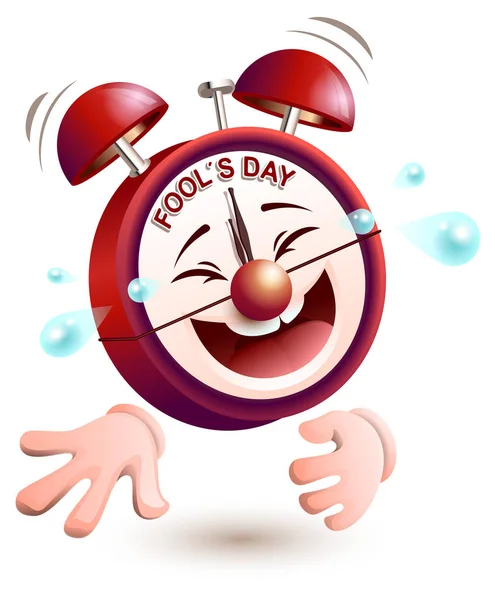 Fools day time. Clock is laughing to tears — Stock Vector