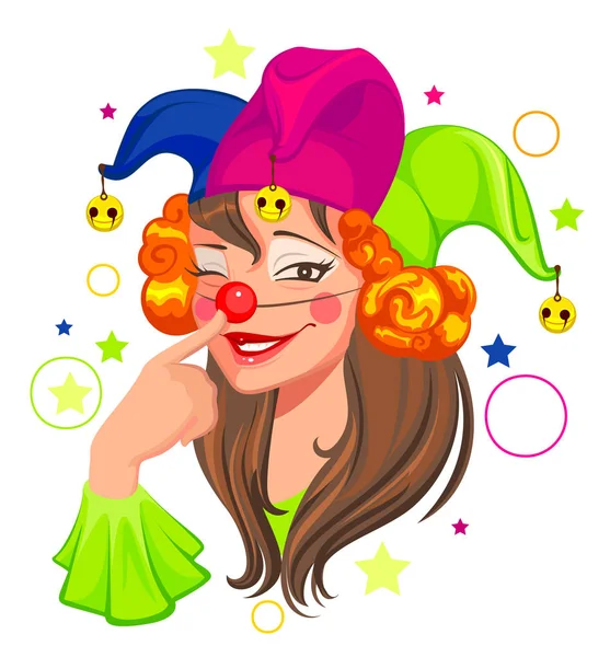 Journée des imbéciles femme clown — Image vectorielle