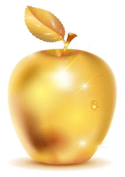 Golden apple with drop of dew — Stock Vector