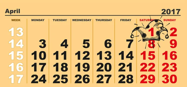 1 dubna den. Kalendář připomenutí hat — Stockový vektor