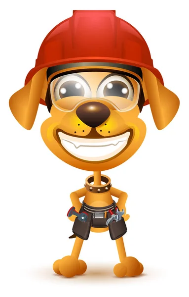 Labor day. Yellow dog builder in protective helmet smile — Stock Vector