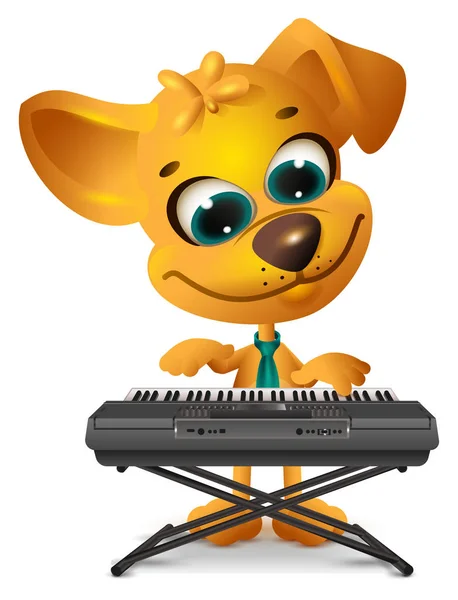 Sarı bir köpek synthesizer oynuyor — Stok Vektör