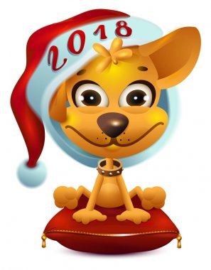 Sarı köpek santa şapka sembol 2018