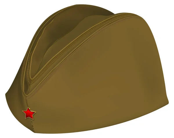 Brown russian retro soldiers cap with red star — Stock Vector