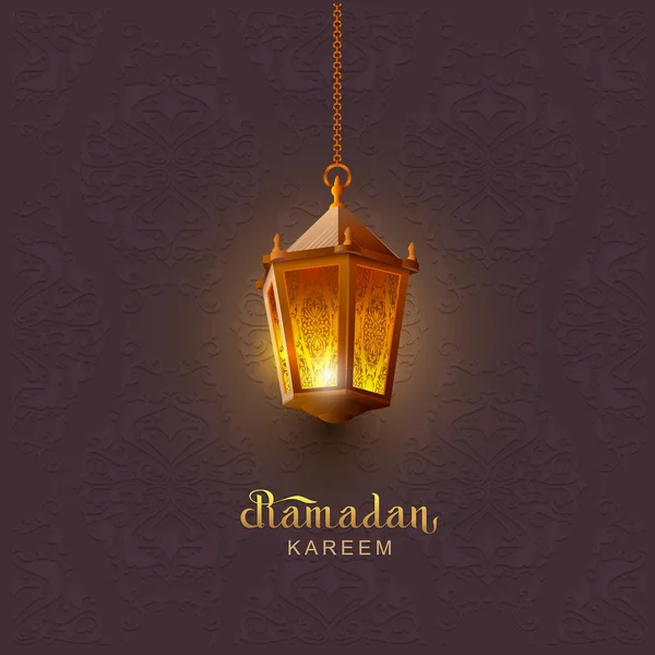 Ramadan Kareem menulis templat kartu ucapan teks. Lampu di latar belakang ornamen oriental - Stok Vektor