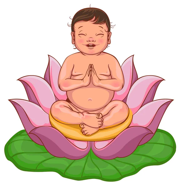 Newborn buddha sits in lotus flower — Stock Vector