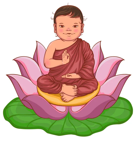 Newborn buddha boy sits in lotus flower — Stock Vector