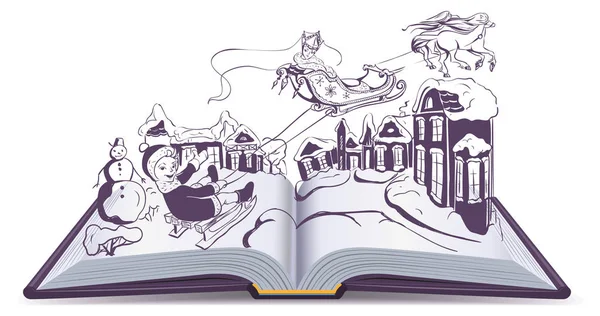 Öppen bok illustration fairy tale Snödrottningen — Stock vektor