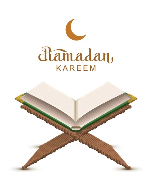 Ramadán Kareem texto y libro abierto Corán — Archivo Imágenes Vectoriales