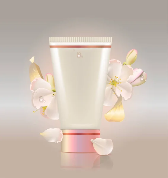 Tub pentru cosmetice și flori măr — Vector de stoc