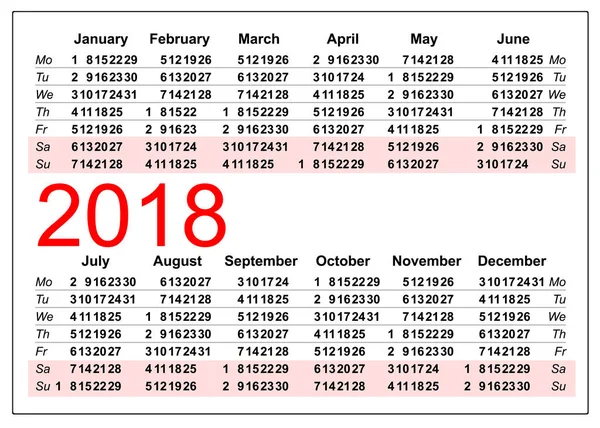 Cep takvim 2018 kılavuz şablonu — Stok Vektör