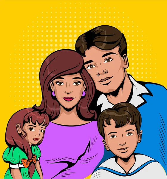 Πορτρέτο του νεαρή οικογένεια και παιδιά — Διανυσματικό Αρχείο