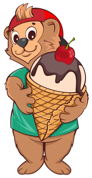 Oso pardo mantiene cono de helado — Vector de stock