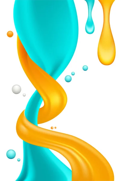 흰색 바탕에 파란색과 노란색 액체 페인트 — 스톡 벡터