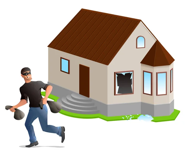 Un voleur a cambriolé une maison. Assurance habitation — Image vectorielle