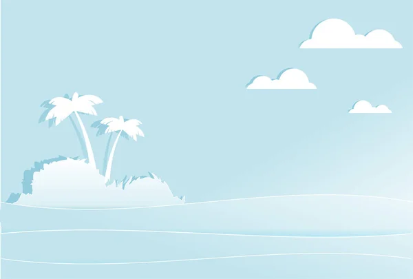 Isla tropical con palmeras en medio del mar. Libro blanco está recortado — Archivo Imágenes Vectoriales