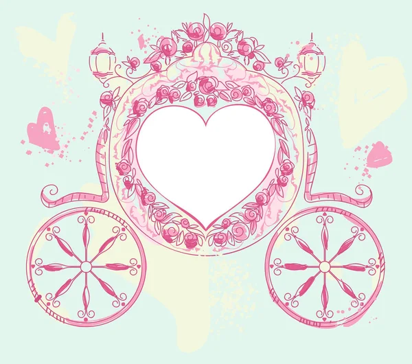 Wedding carriage heart shaped decorated with roses — Stock Vector