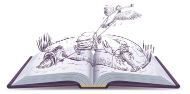 Açık kitap masal kuğu pike ve kerevit