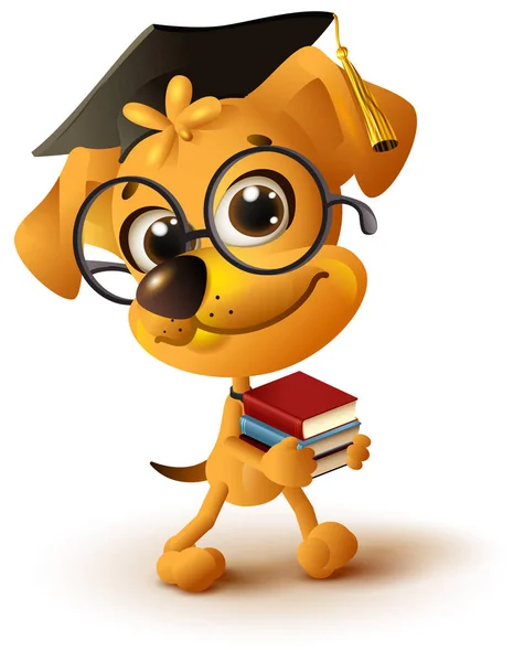 Yellow dog teacher holds stack of books — Stock Vector