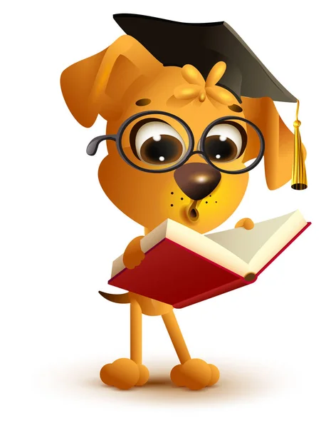 Amarelo cão professor leitura livro — Vetor de Stock
